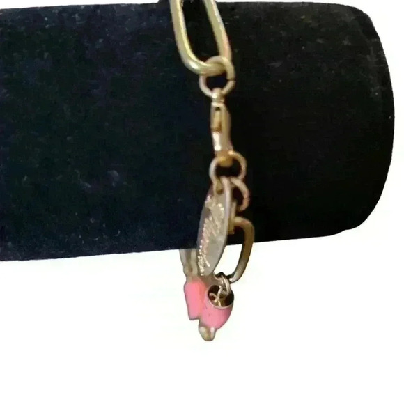 Plunder bracelet, 9 in length, gold tone, lobster clasp, links, pink spools - Picture 2 of 3